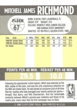1990-91 Fleer Mitch Richmond #67 card back image