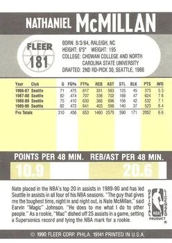 1990-91 Fleer Nate McMillan #181 card back image
