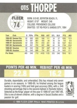 1990-91 Fleer Otis Thorpe #74 card back image