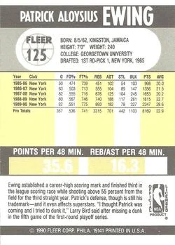 1990-91 Fleer Patrick Ewing #125 card back image