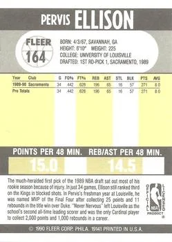 1990-91 Fleer Pervis Ellison #164 card back image