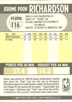 1990-91 Fleer Pooh Richardson #116 card back image