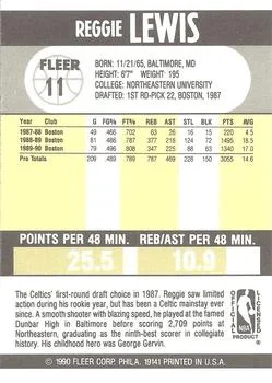 1990-91 Fleer Reggie Lewis #11 card back image