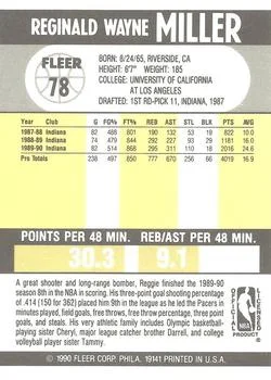 1990-91 Fleer Reggie Miller #78 card back image