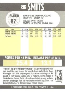 1990-91 Fleer Rik Smits #82 card back image