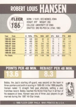 1990-91 Fleer Robert Hansen TR #186 card back image