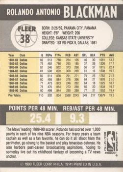 1990-91 Fleer Rolando Blackman #38 card back image