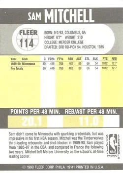1990-91 Fleer Sam Mitchell #114 card back image