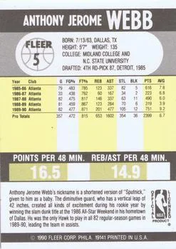 1990-91 Fleer Spud Webb #5 card back image