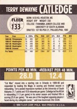1990-91 Fleer Terry Catledge #133 card back image
