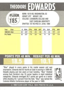 1990-91 Fleer Theodore Edwards #185 card back image