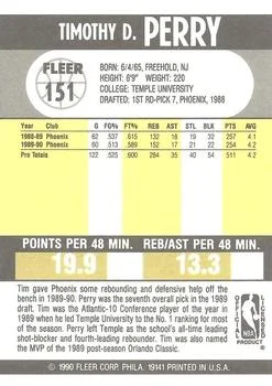 1990-91 Fleer Tim Perry #151 card back image