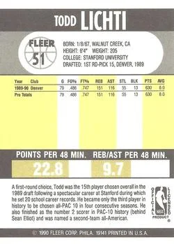 1990-91 Fleer Todd Lichti #51 card back image
