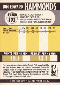 1990-91 Fleer Tom Hammonds #193 card back image