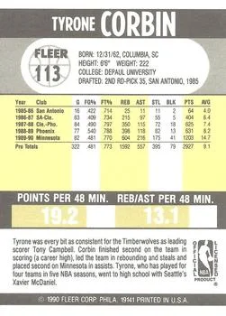 1990-91 Fleer Tyrone Corbin #113 card back image