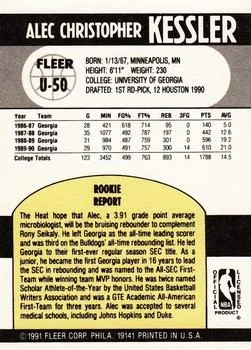 1990-91 Fleer Update Alec Kessler #U-50 card back image