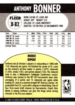 1990-91 Fleer Update Anthony Bonner #U-82 card back image