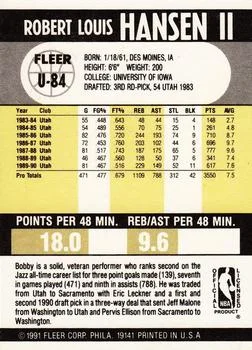 1990-91 Fleer Update Bobby Hansen #U-84 card back image