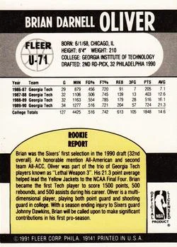 1990-91 Fleer Update Brian Oliver #U-71 card back image