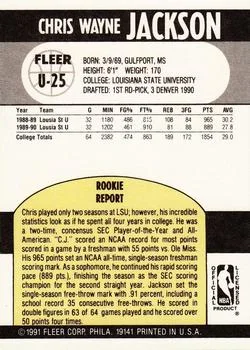 1990-91 Fleer Update Chris Jackson #U-25 card back image