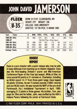 1990-91 Fleer Update Dave Jamerson #U-35 card back image