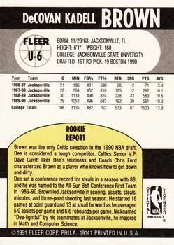 1990-91 Fleer Update Dee Brown #U-6 card back image