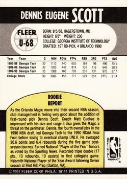 1990-91 Fleer Update Dennis Scott #U-68 card back image