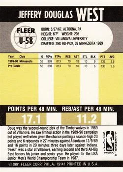 1990-91 Fleer Update Doug West #U-58 card back image