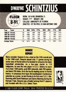 1990-91 Fleer Update Dwayne Schintzius #U-91 card back image