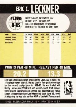 1990-91 Fleer Update Eric Leckner #U-85 card back image