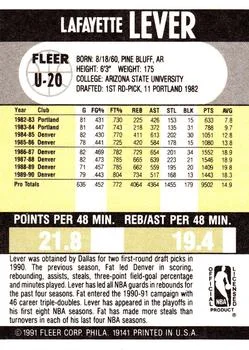 1990-91 Fleer Update Fat Lever #U-20 card back image