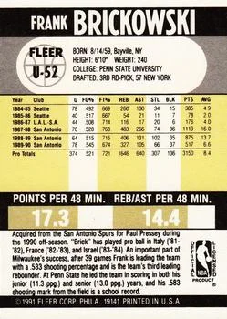 1990-91 Fleer Update Frank Brickowski #U-52 card back image