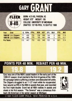 1990-91 Fleer Update Gary Grant #U-40 card back image