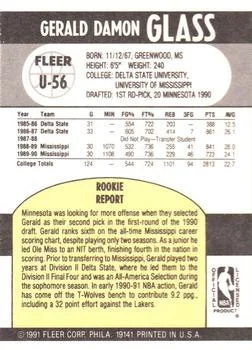 1990-91 Fleer Update Gerald Glass #U-56 card back image