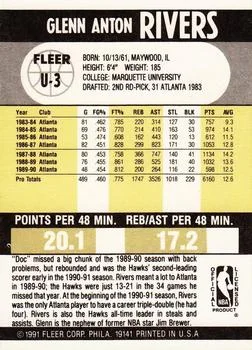 1990-91 Fleer Update Glenn Rivers #U-3 card back image