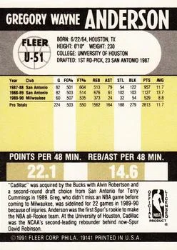 1990-91 Fleer Update Greg Anderson #U-51 card back image