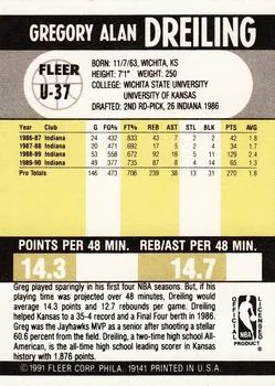 1990-91 Fleer Update Greg Dreiling #U-37 card back image