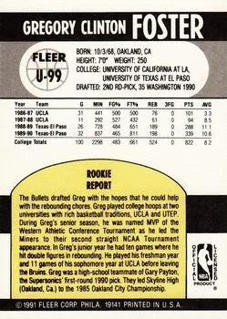 1990-91 Fleer Update Greg Foster #U-99 card back image