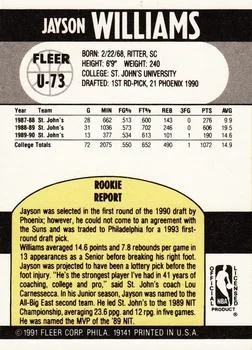 1990-91 Fleer Update Jayson Williams #U-73 card back image