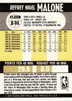 1990-91 Fleer Update Jeff Malone #U-94 card back image