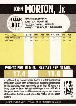 1990-91 Fleer Update John Morton #U-17 card back image