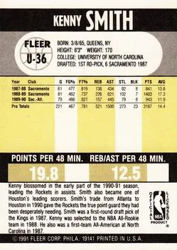 1990-91 Fleer Update Kenny Smith #U-36 card back image
