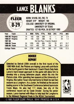 1990-91 Fleer Update Lance Blanks #U-29 card back image