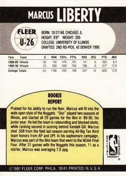 1990-91 Fleer Update Marcus Liberty #U-26 card back image