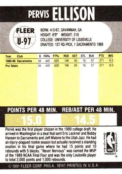 1990-91 Fleer Update Pervis Ellison #U-97 card back image