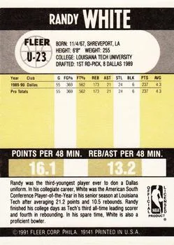 1990-91 Fleer Update Randy White #U-23 card back image