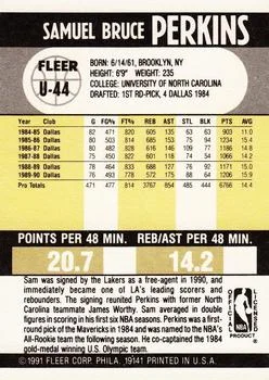 1990-91 Fleer Update Sam Perkins #U-44 card back image