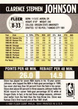 1990-91 Fleer Update Steve Johnson #U-33 card back image