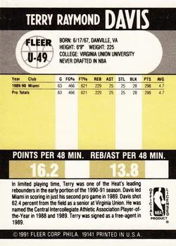 1990-91 Fleer Update Terry Davis #U-49 card back image