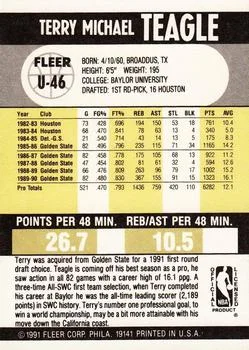 1990-91 Fleer Update Terry Teagle #U-46 card back image